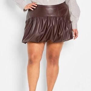 Fun Faux Leather Brown Women's Mini Balloon Skirt